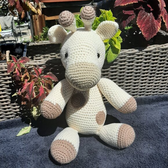 Artisan Made Hand Crocheted Giraffe Tan White Brown Spots 16" - Picture 6 of 9
